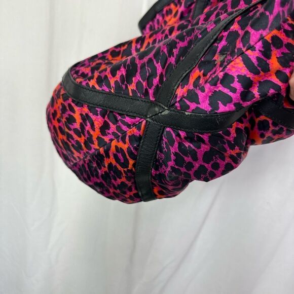 Henri Bendel NY Pink Leopard Print Softshell Satin Satchel Tote Shoulder Bag - Picture 7 of 17